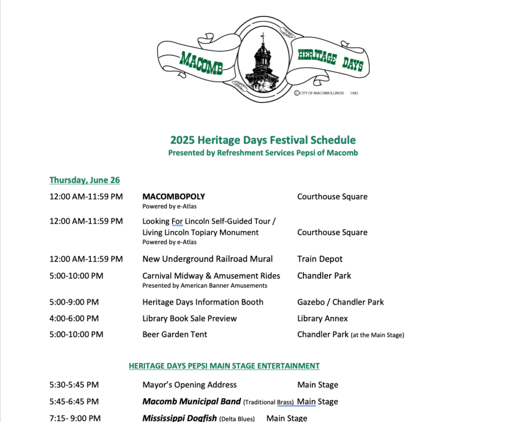 Heritage Days 2025 Schedule of Events